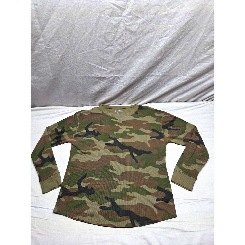 Time and Tru Women Thermal Shirt Size Large 12-14 Camo Waffle Knit Long Sleeve